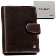 Portfele - Brązowy elegancki portfel męski ze skóry naturalnej ROVICKY duży pionowy na zatrzask klasyczny prezent karty gotówka antykradzieżowy ochrona RFID - miniaturka - grafika 1