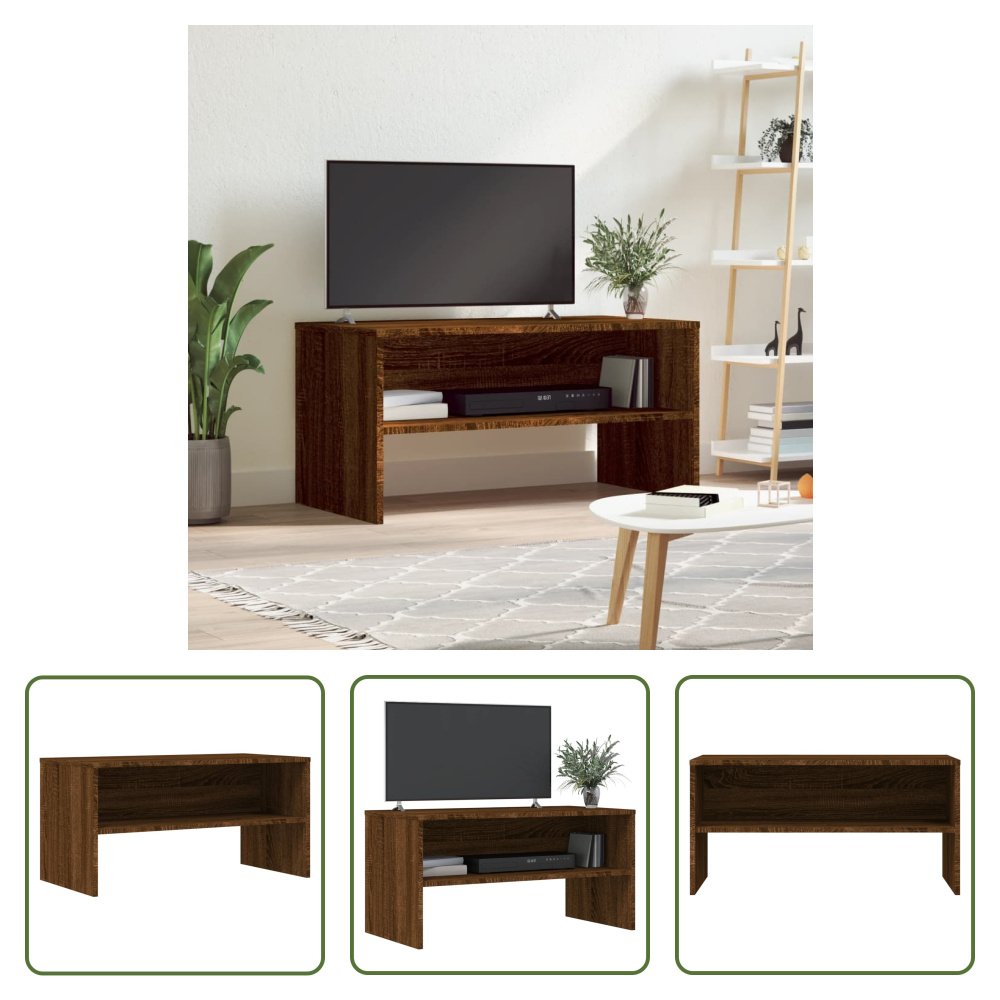 The Living Store szafka pod telewizor brązowa dąb 80x40x40 cm materiał drewnopochodny