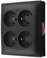 Gniazdka elektryczne - SIMON AQUACLICK Gniazdo x4 z wyłącznikiem czarne - miniaturka - grafika 1