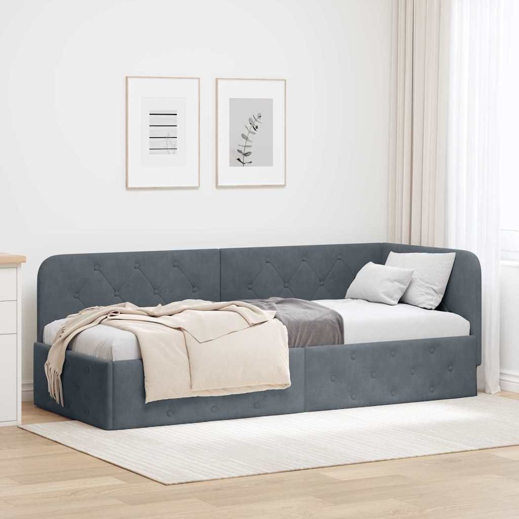 vidaXL Rama łóżka narożnego Ciemnoszary 80 x 200 cm Aksamit