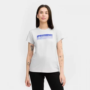 Koszulki sportowe damskie - Damski t-shirt treningowy z nadrukiem COLUMBIA Sun TrekSS Graphic Tee - fioletowy - grafika 1
