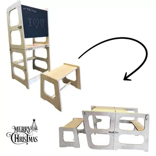 KITCHEN HELPER pomocnik kuchenny podest biurko z tablicą podest dla dzieci 4w1 sosna BEZPIECZNY PREMIUM - Zestawy mebli dla dzieci - miniaturka - grafika 1