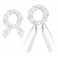 Ozdoby do włosów - 100% JEDWAB 2x Gumka Jedwabna ze Wstążką do Włosów Frotka Ivory Biała Perła - miniaturka - grafika 1