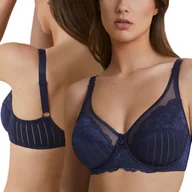 Biustonosze - Biustonosz z Koronki Miękki Szerokie Ramiączka Bardzo Wygodny Granat 70C - miniaturka - grafika 1