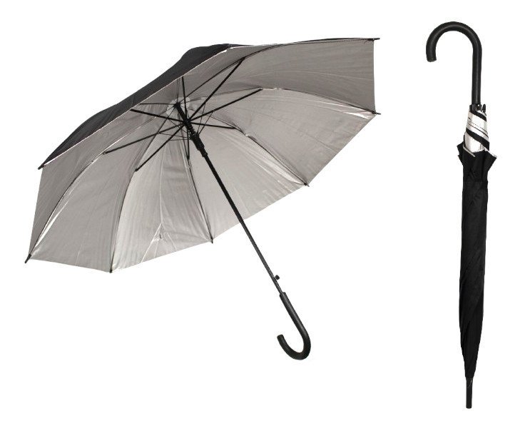 parasol laska 8 drutów śr.95 , dł.70cm czarny ze srebrnym spodem SN55333
