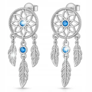 Kolczyki Srebrne Łapacz Snów Kółka Pióra z Niebieskim Oczkiem SREBRO 925 - Kolczyki Kolczyki Srebrne Łapacz Snów Kółka Pióra z Niebieskim Oczkiem SREBRO 925 - Kolczyki - miniaturka - grafika 1