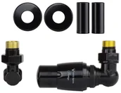 Zawory i kraniki - Zawór termostatyczny trójosiowy Master czarny błyszczący prawy All in One bez złączek - miniaturka - grafika 1