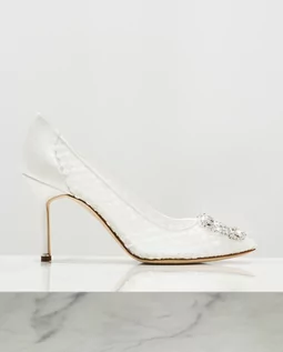 Czółenka - MANOLO BLAHNIK Białe koronkowe szpilki Hangisi 9 cm rozmiar 39.5 - grafika 1