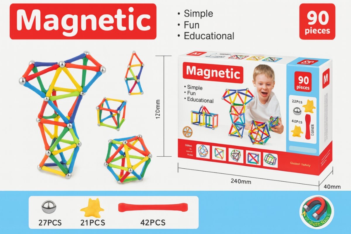 MAGNETYCZNE KLOCKI KONSTRUKCYJNE DLA DZIECI 90 ELEMENTÓW