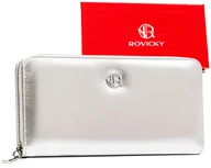Portfele - Portfel damski Rovicky eko piórnik na suwak portmonetka na karty i gotówkę, srebrny - miniaturka - grafika 1