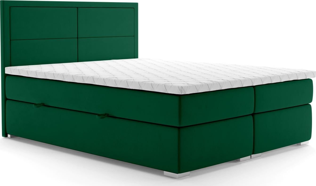 LAVERTO Łóżko kontynentalne DENNERY 140x200 zielone velvet z pojemnikiem