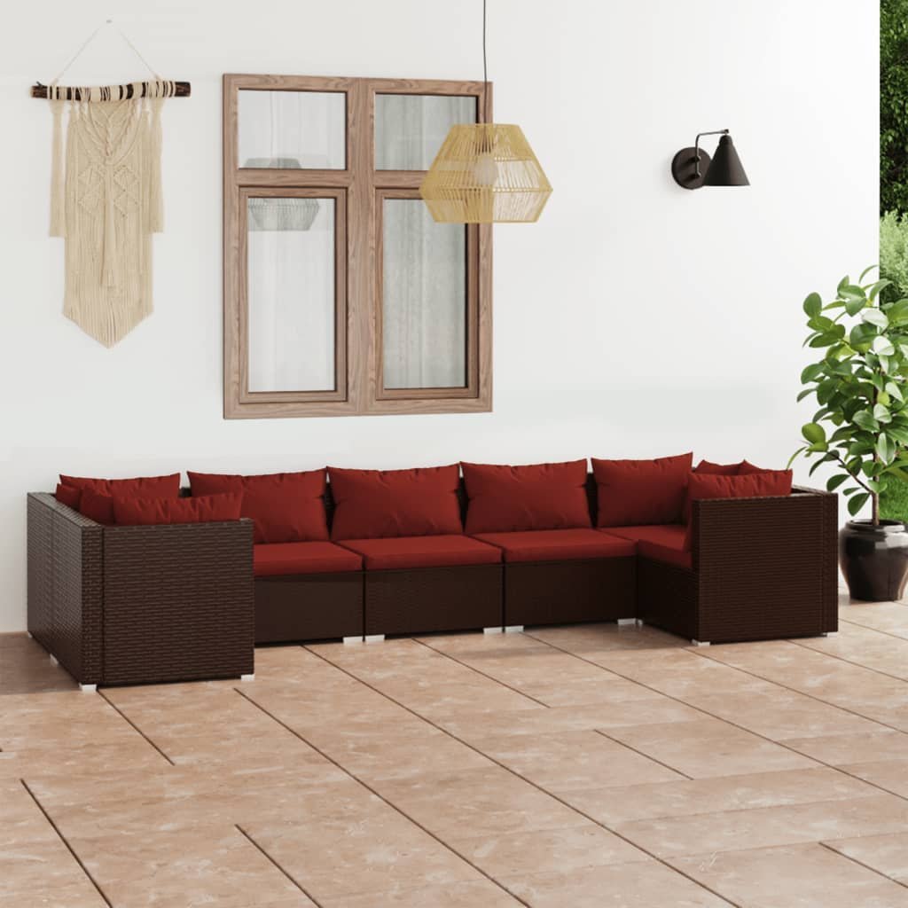 vidaXL 7-cz. zestaw mebli do ogrodu, poduszki, rattan PE, brązowy