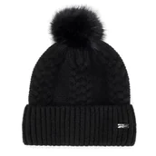 Czapki damskie - Damska czapka o delikatnym splocie z pomponem czarna - miniaturka - grafika 1