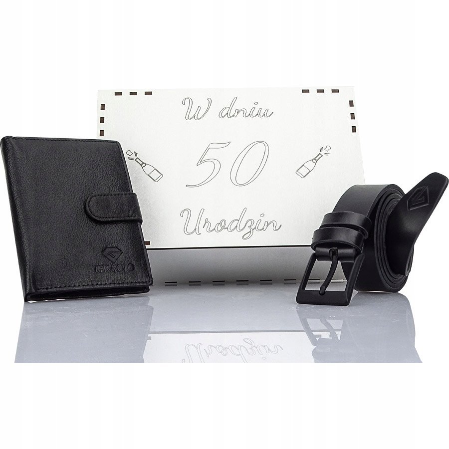 Pasek Czarny 130 DŁUGI Portfel Zestaw Gracio na 50