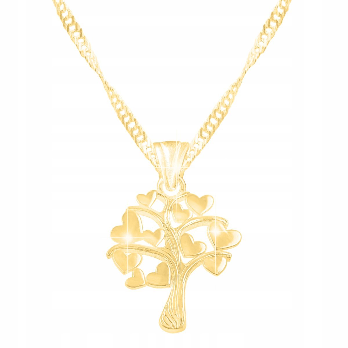 Złoty Naszyjnik Drzewo Życia z Sercami Szczęścia Drzewkiem SREBRO 925