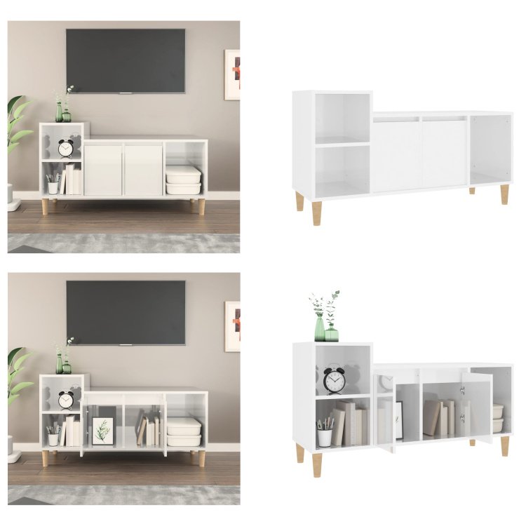 vidaXL Szafka pod TV biały wysoki połysk 100x35x55 cm materiał drewnopochodny - szafka pod TV - szafki pod TV - meble pod TV - stojak pod TV