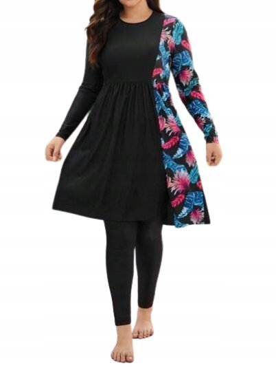 SHEIN DWUCZĘŚCIOWY KOSTIUM KĄPIELOWY CZARNY WZÓR PLUS SIZE 44 1HA