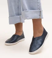 Mokasyny damskie - Granatowe skórzane ażurowe półbuty Bernice-38 - miniaturka - grafika 1