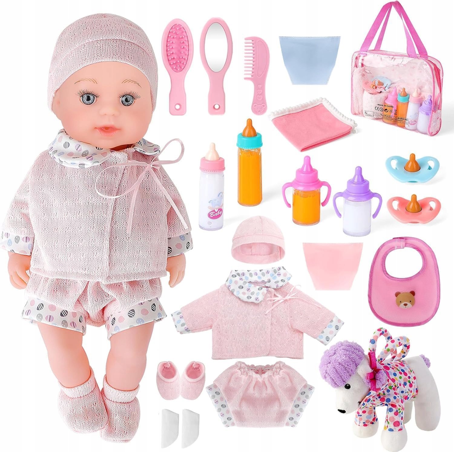 Zestaw Akcesori Dodatki Do Lalki 33CM Karmienie Ubranka Butelka
