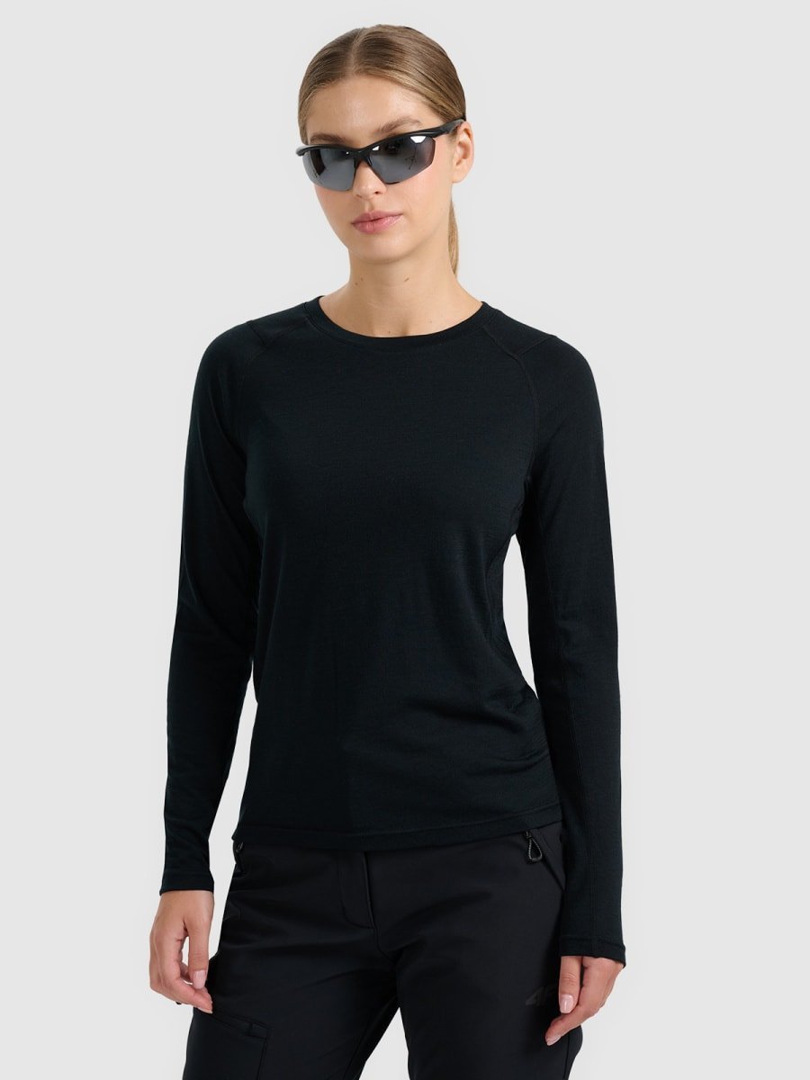 Longsleeve trekkingowy szybkoschnący z wełną merino damski 4F 4FWAW25TFLOF433-20S Czarny S