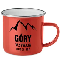 Kubki - KUBEK STALOWY Emaliowany CZERWONY Tatry Góry Wzywają dal Taternika Wzory - miniaturka - grafika 1