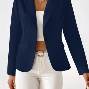 TEMU Blazer z jednolitym guzikiem z przodu, Elegancki kołnierz z klapami, Długi rękaw, Blazer na wiosnę i jesień, Odzież damska - Inne - miniaturka - grafika 1