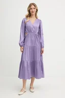 Sukienki - Pepe Jeans sukienka kolor fioletowy midi rozkloszowana PL953760 - miniaturka - grafika 1