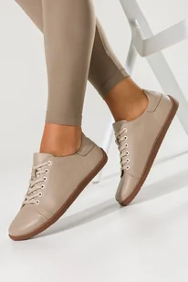 Beżowe buty barefoot skórzane damskie szerokie na elastycznej płaskiej podeszwie sznurowane PRODUKT POLSKI Casu N1120 - Półbuty damskie - miniaturka - grafika 1