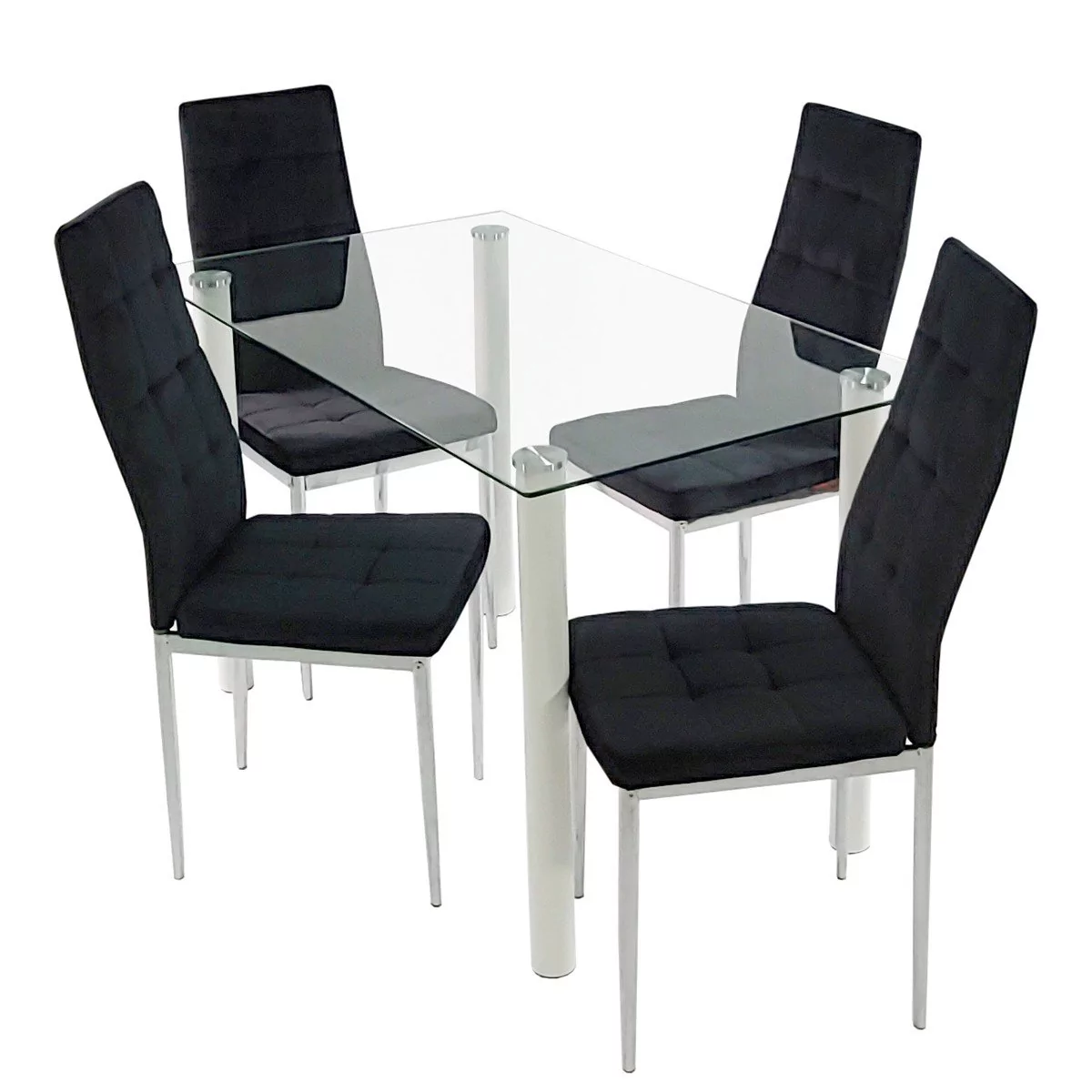 Stół NICEA biały i 4 krzesła MONAKO VELVET czarne