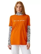 Koszulki i topy damskie - Koton Damska koszulka z krótkim rękawem z nadrukiem, Pomarańczowy (237), S - miniaturka - grafika 1