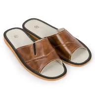 Kapcie męskie - Kapcie męskie R.42 ortopedyczne skóra eko wygodne profilowane odkryte KM-18-BR-42 - miniaturka - grafika 1