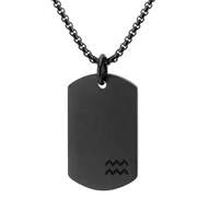 Naszyjniki męskie - Zodiak czarny naszyjnik nieśmiertelnik na łańcuszku ze znakiem zodiaku stal szlachetna Wodnik - Manoki - miniaturka - grafika 1