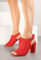 Sandały damskie - Czerwone Sandały na Obcasie Vices ze Skórzaną Wkładką Felunetia - miniaturka - grafika 1