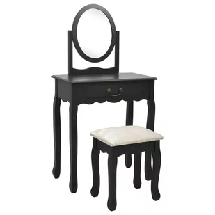 vidaXL Toaletka ze stołkiem, czarna, 65x36x128 cm, drewno paulowni MDF - Toaletki - miniaturka - grafika 1