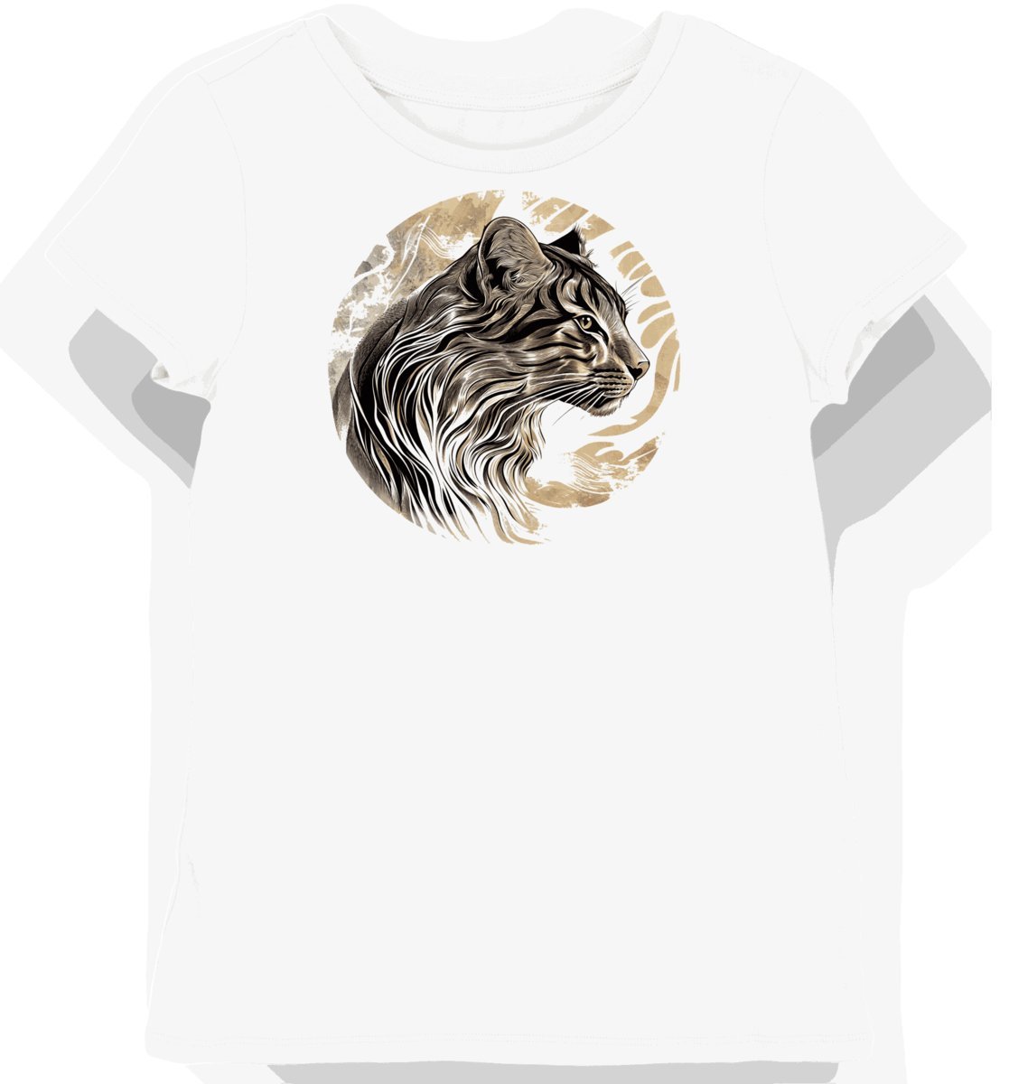 Koszulka damska biała z motywem eleganckiego felina w nocnym blasku S