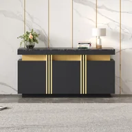 Komody - Nowoczesna komoda 140x38x70cm - 3 drzwi - Regulowane półki - Czarna - miniaturka - grafika 1