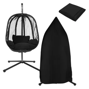 Fotel wiszący ze stelażem i poduszką na siedzisko Czarny, stalowy, z pokrowcem ML-Design - Fotele ogrodowe wiszące - miniaturka - grafika 1