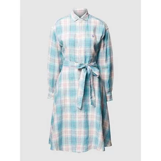 Sukienki - Sukienka koszulowa lniana ze wzorem w kratę - Polo Ralph Lauren - grafika 1