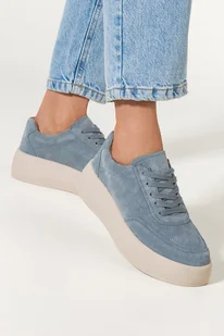 Niebieskie sneakersy skórzane damskie creepersy na platformie sznurowane Carla 2323-41 - Sneakersy damskie - miniaturka - grafika 1