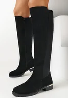 Kozaki damskie - Czarne Kozaki do Kolana z Imitacji Zamszu Navese - miniaturka - grafika 1