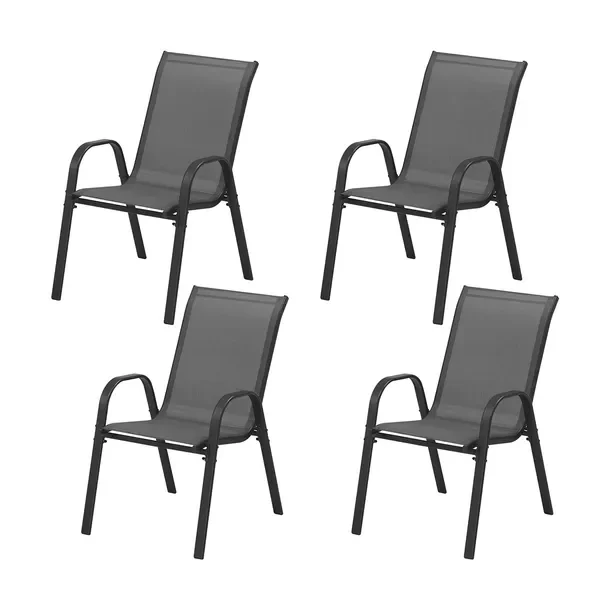 4x Krzesło Ogrodowe Metalowe Textilene Szare Mocne Krzesła Taras Balkon