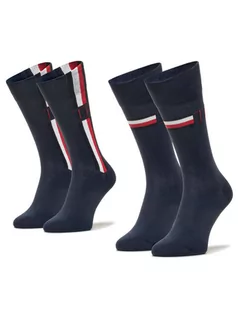 Skarpetki męskie - Tommy Hilfiger Zestaw 2 par wysokich skarpet unisex 100001492 Granatowy - grafika 1