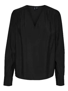 VERO MODA Vmlena Ls Pleat Top WVN Noos bluzka damska, czarny, M - Bluzki damskie - miniaturka - grafika 1