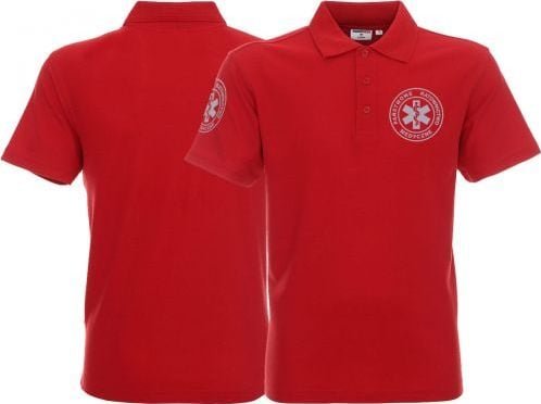 Promostars LPP - Koszulka Polo ratownicza czerwona męska odblaskowa - nadruk przód + rękawek