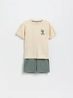 Skarpetki dla dzieci - Reserved - Bawełniana piżama z nadrukiem - beżowy - miniaturka - grafika 1