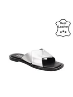 Kapcie damskie - Bullboxer Skózrane kapcie w kolorze srebrnym - miniaturka - grafika 1