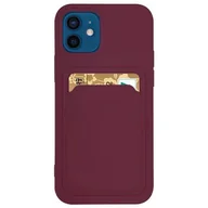Etui i futerały do telefonów - Card Case silikonowe etui portfel z kieszonką na kartę dokumenty do iPhone XS / iPhone X bordowy - miniaturka - grafika 1
