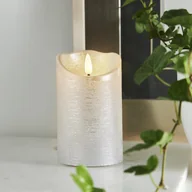 Świece - Świeca Led woskowa pieńkowa FLAMME RUSTIC srebrna 12,5cm - miniaturka - grafika 1