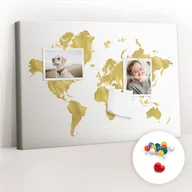 Tablice i flipcharty - Szkolna Tablica korkowa 60x40 cm, Kolorowe Pinezki, wzór Złota mapa świata - miniaturka - grafika 1