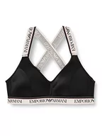 Biustonosze - Emporio Armani Damski biustonosz sportowy z mikrofibry z logo Straps Wyściełany biustonosz, czarny, XL - miniaturka - grafika 1